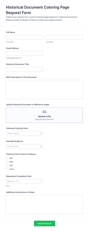 Historical Document Coloring Page Request Form Template