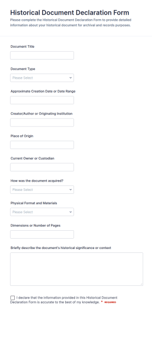 Historical Document Declaration Form Template