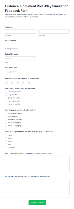 Historical Document Role Play Simulation Feedback Form Template
