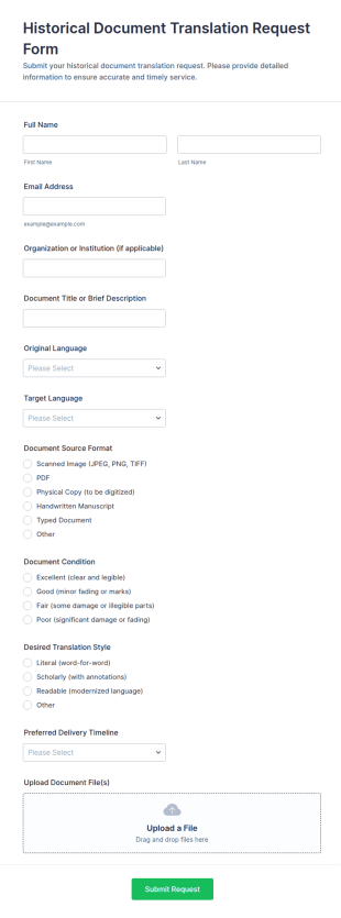 Historical Document Translation Request Form Template