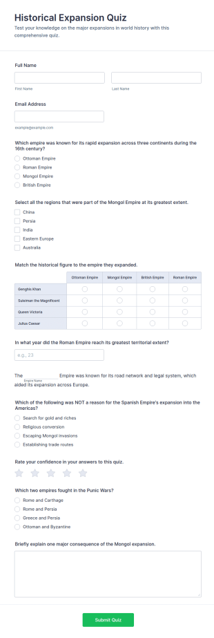 Historical Expansion Quiz Form Template