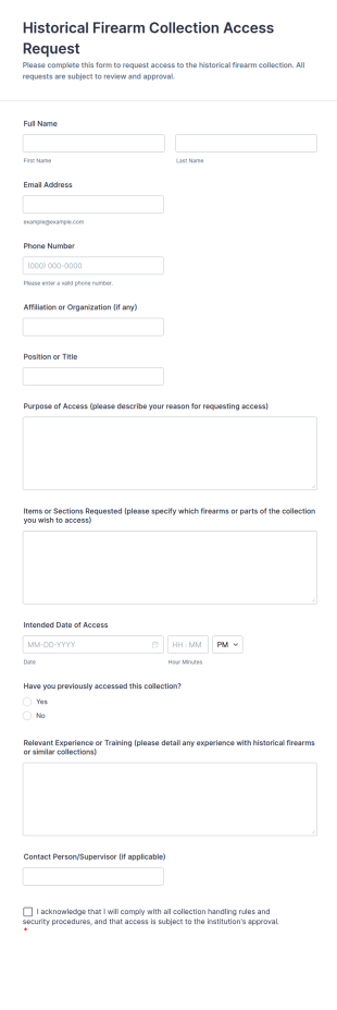 Historical Firearm Collection Access Request Form Template