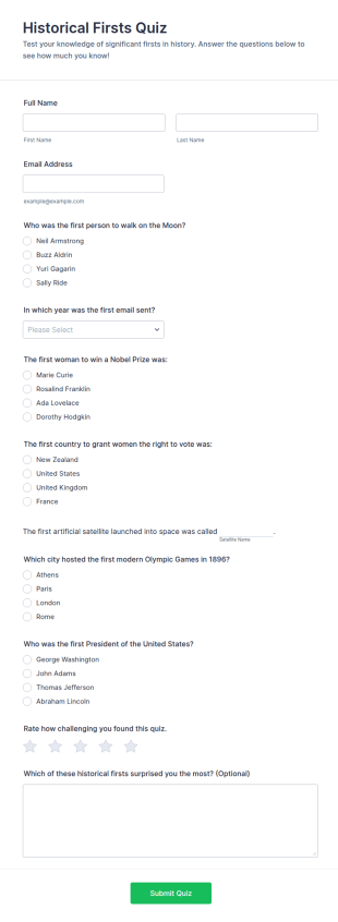 Historical Firsts Quiz Form Template