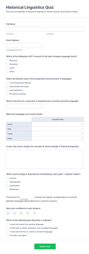 Historical Linguistics Quiz Form Template