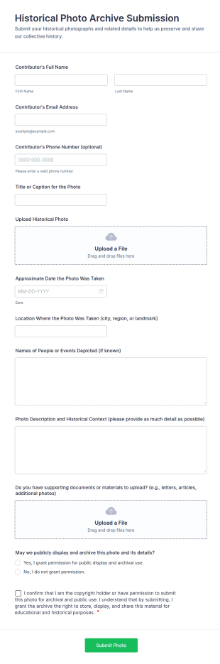 Historical Photo Archive Submission Form Template