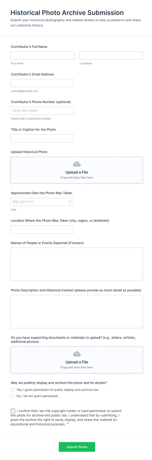 Historical Photo Archive Submission Form Template
