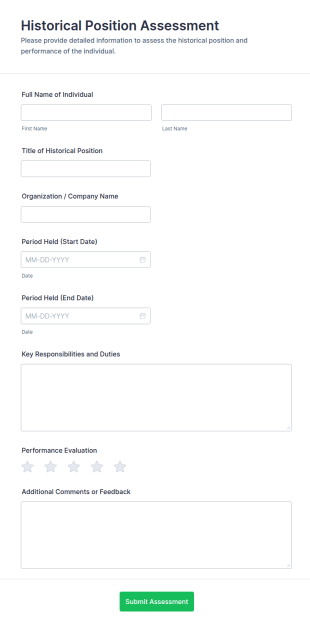 Historical Position Assessment Form Template