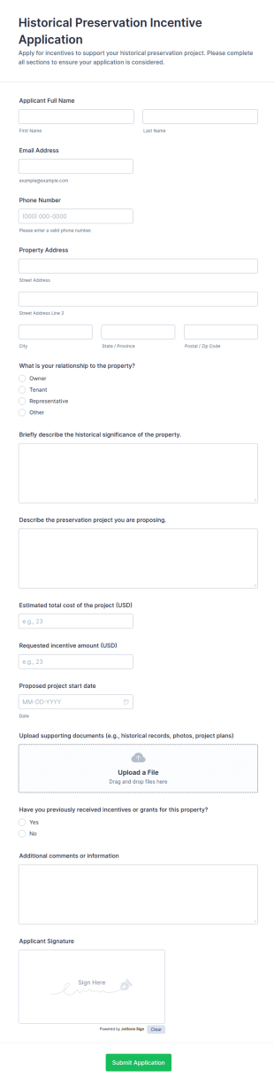 Historical Preservation Incentive Application Form Template