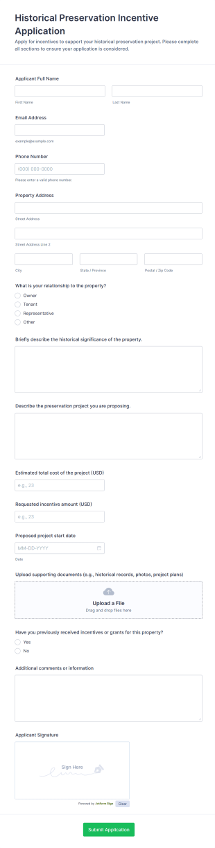 Historical Preservation Incentive Application Form Template