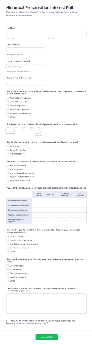 Historical Preservation Interest Poll Form Template
