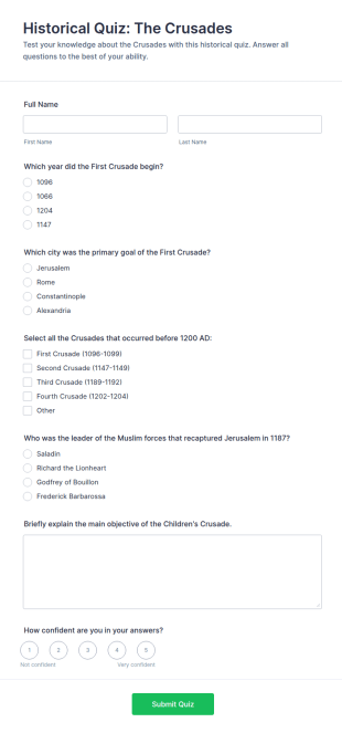 Historical Quiz: The Crusades Form Template