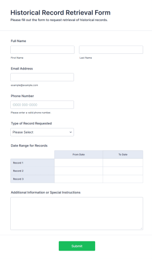 Historical Record Retrieval Form Template