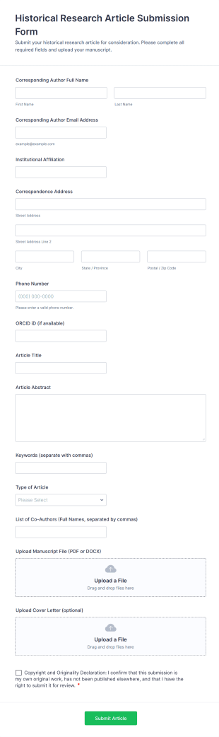 Historical Research Article Submission Form Template
