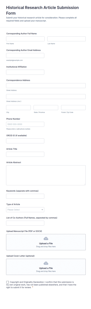 Historical Research Article Submission Form Template