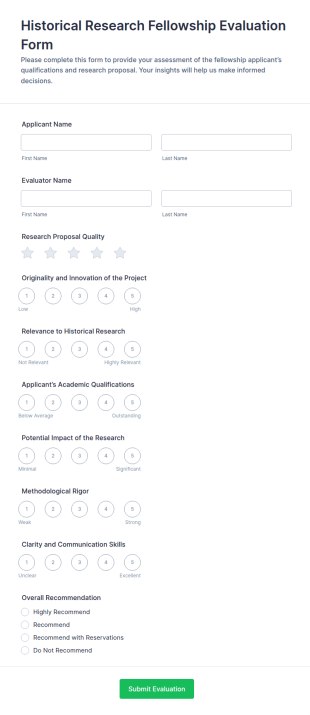 Historical Research Fellowship Evaluation Form Template
