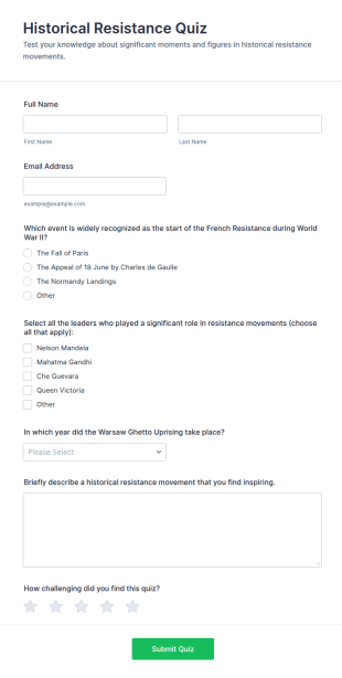 Historical Resistance Quiz Form Template