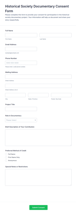 Historical Society Documentary Consent Form Template