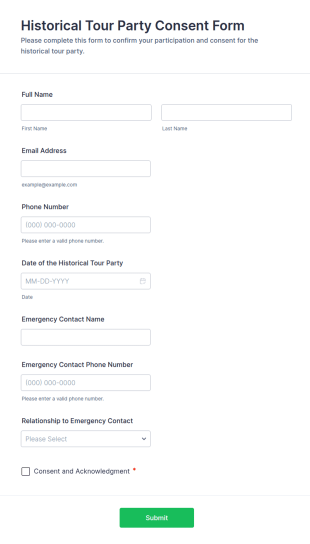 Historical Tour Party Consent Form Template