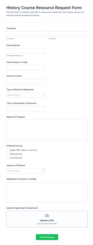 History Course Resource Request Form Template