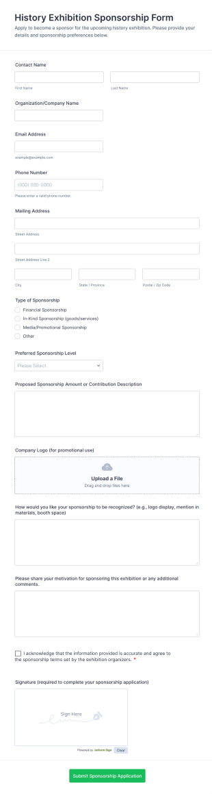 History Exhibition Sponsorship Form Template