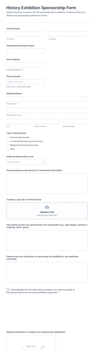 History Exhibition Sponsorship Form Template