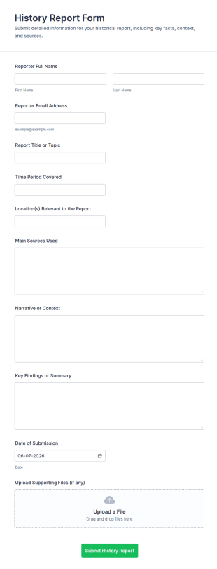 History Report Form Template