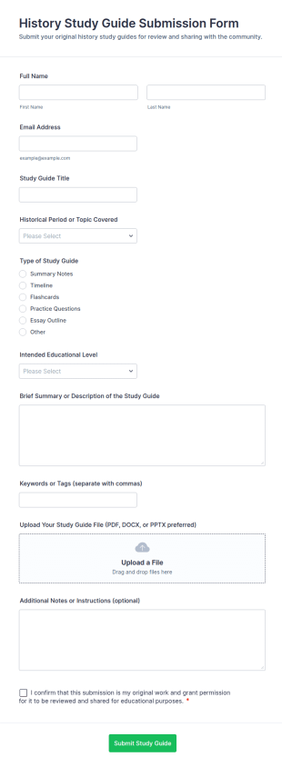 History Study Guide Submission Form Template
