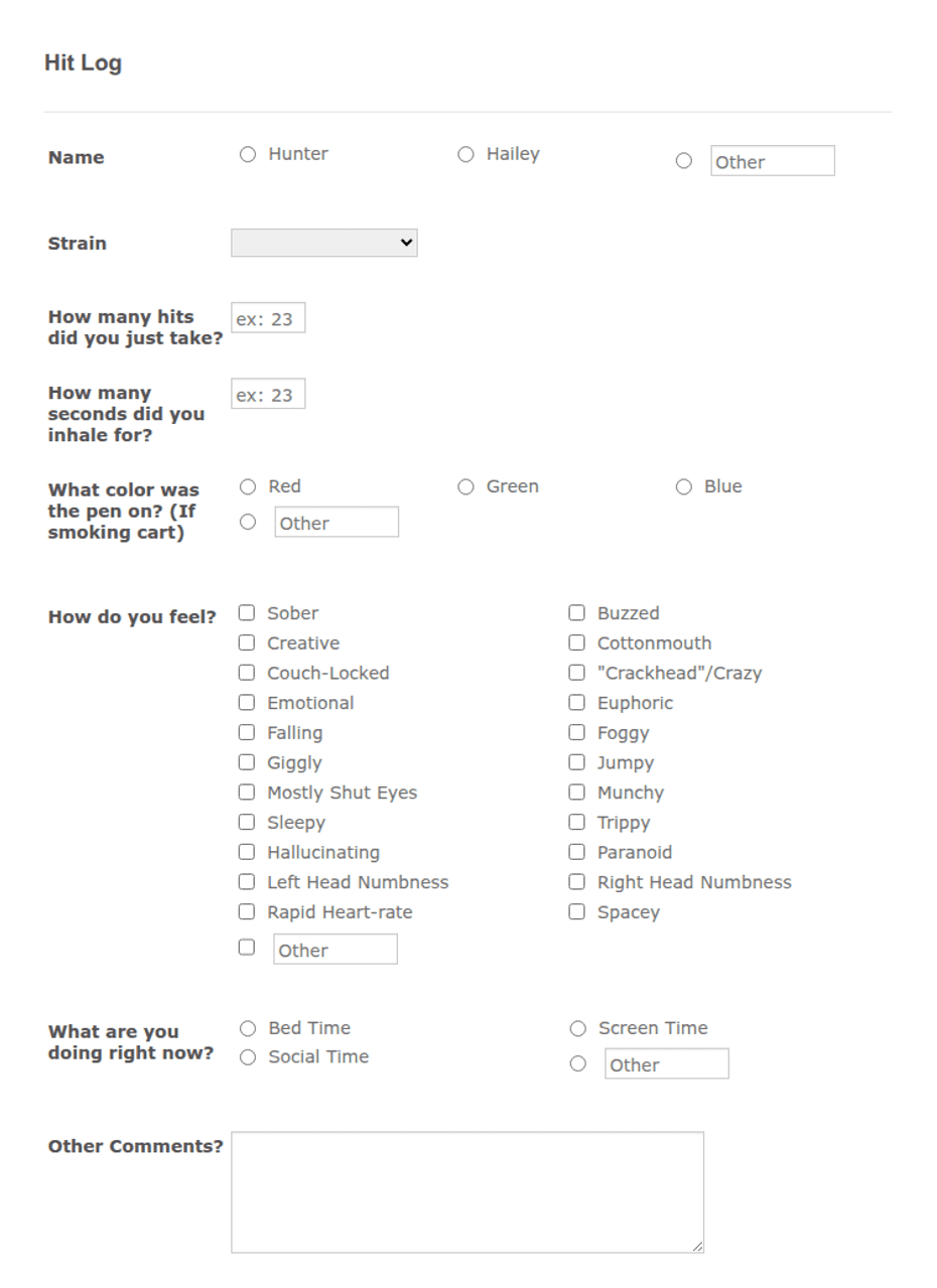 Hit Class Template Hit Log | Jotform