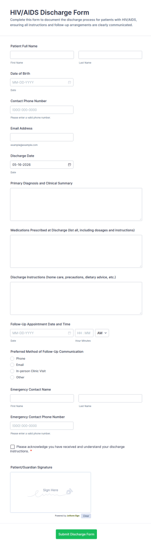 HIV/AIDS Discharge Form Template