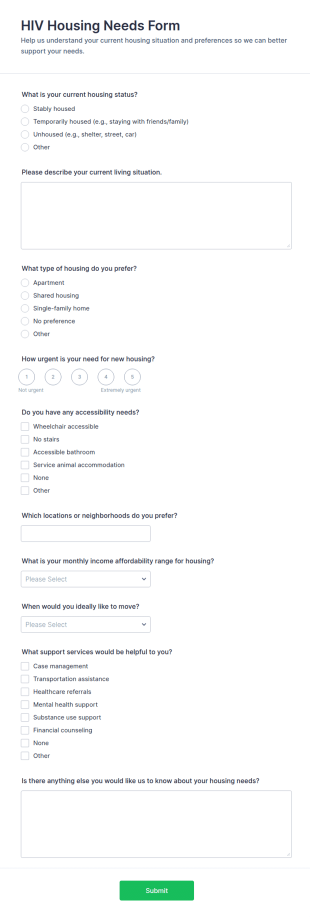 HIV Housing Needs Survey Form Template