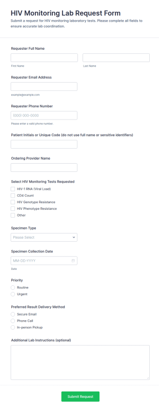 HIV Monitoring Lab Request Form Template