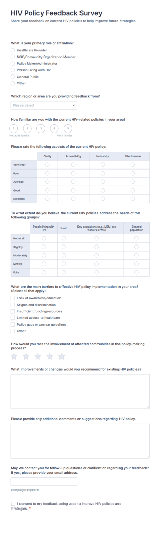 HIV Policy Feedback Survey Form Template