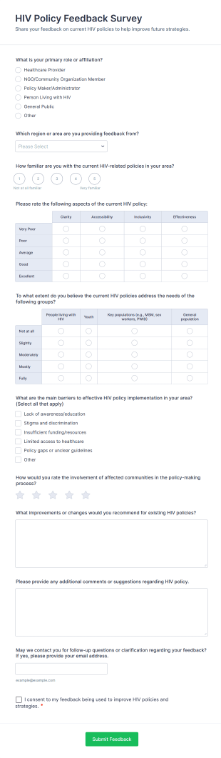 HIV Policy Feedback Survey Form Template