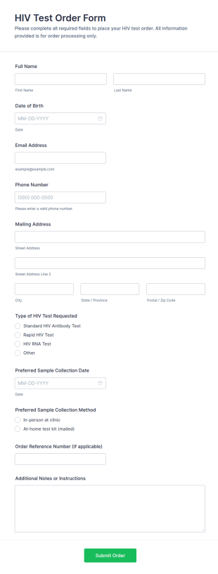 HIV Test Order Form Template