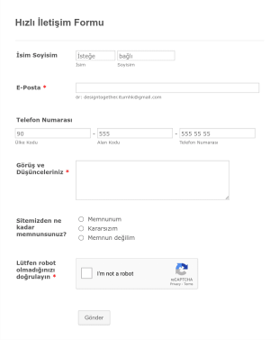 Hızlı İletişim Form Şablonu