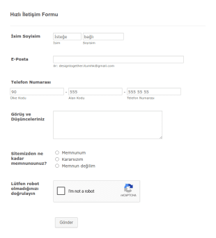 Hızlı İletişim Form Şablonu
