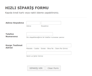 Hızlı Sipariş Form Template