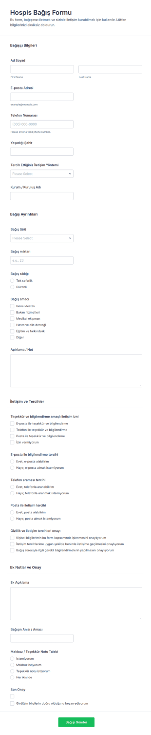 Hizmet Bağış Formu 🎗️ Form Şablonu
