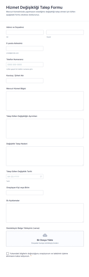 Hizmet Değişikliği Talep Form Şablonu