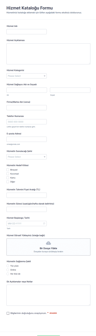 Hizmet Kataloğu Talep Form Şablonu