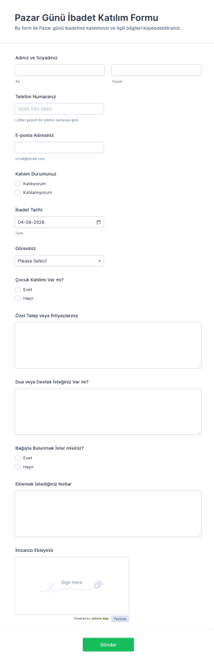 Hizmet Kaydı Anketi 🎶✨ Form Şablonu