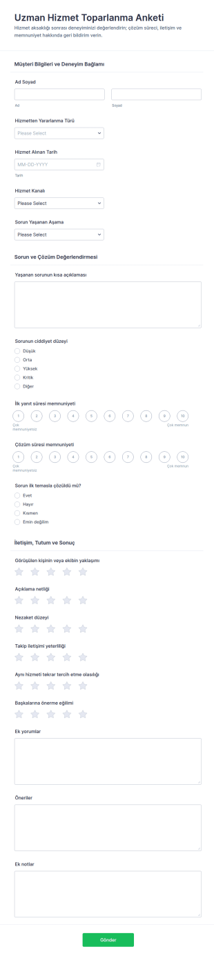 Hizmet Kurtarma Anketi Form Şablonu