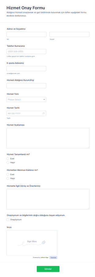 Hizmet Onay Form Şablonu