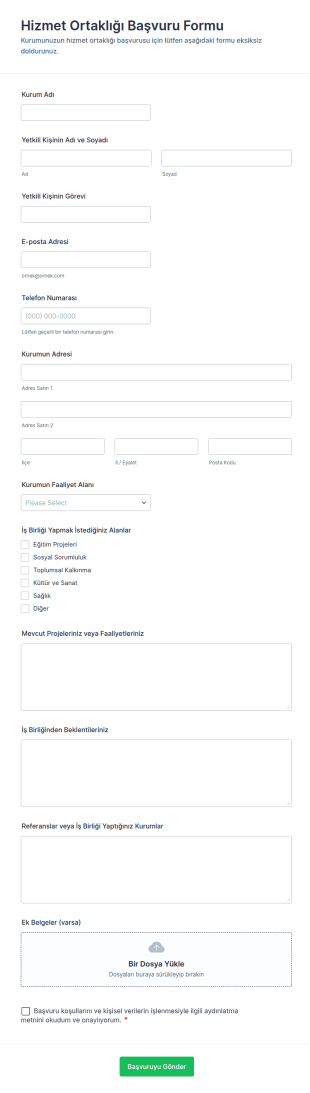 Hizmet Ortaklığı Başvuru Form Şablonu