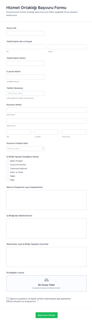 Hizmet Ortaklığı Başvuru Form Şablonu