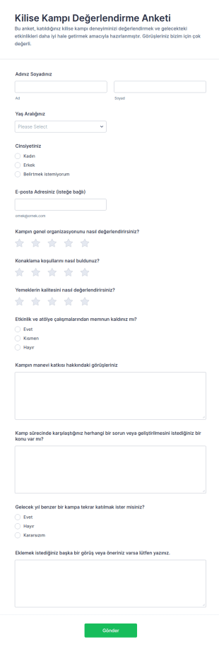 Hizmet Sonrası Değerlendirme Anketi Form Şablonu