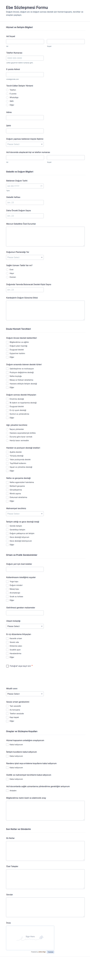 Hizmet Sözleşmesi Form Şablonu