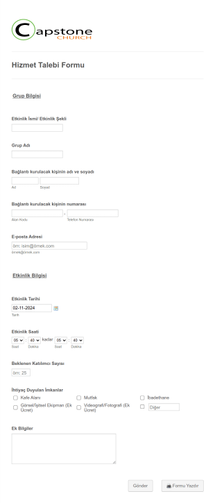 Hizmet Talebi Form Template