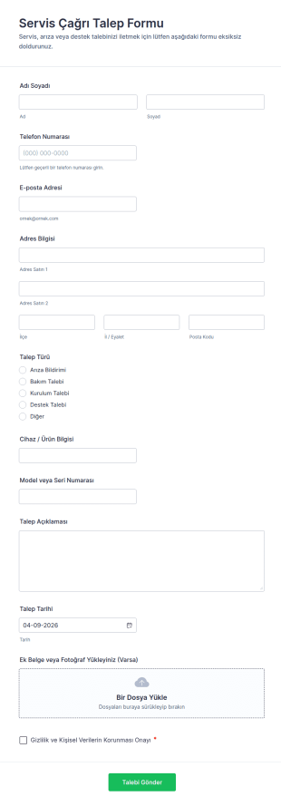 Hizmet Talep Form Şablonu