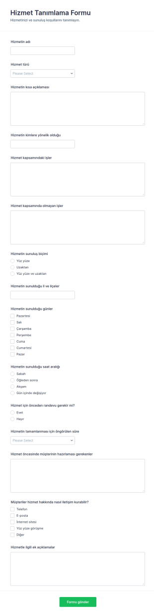 Hizmet Yapılandırma Beyan Form Şablonu